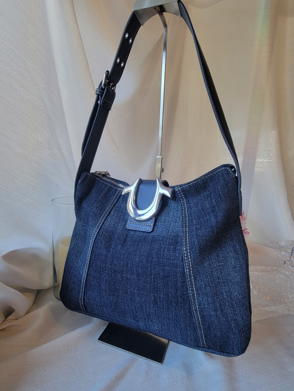 True Religion Horseshoe Dark Blue Denim Hobo Bag